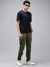 Men's Dark Olive Solid Cotton 7 Pockets Cargo Trouser